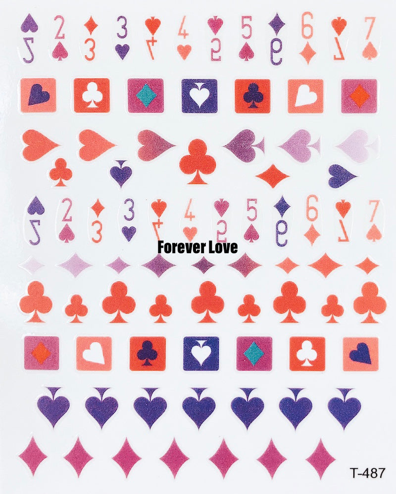 Forever Love Nail Art Stickers Decals Hearts Diamonds Spades Clubs Cards