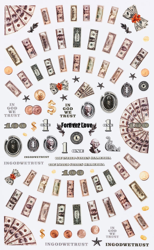 Forever Love Nail Art Stickers Decals Money Dollar