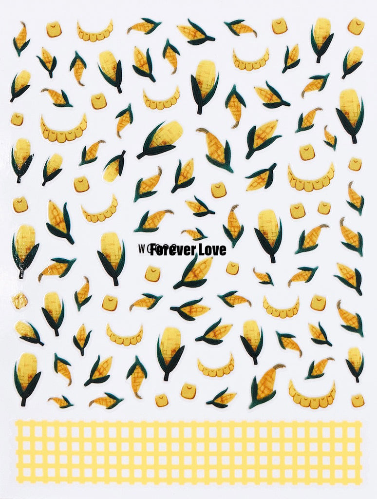 Forever Love Nail Art Stickers Decals Corn Yellow Grid