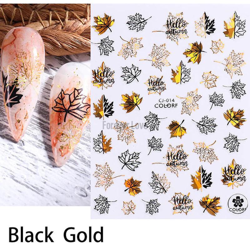 Forever Love Nail Art Stickers Decals Autumn Fall Leaves