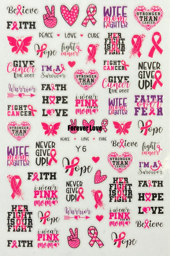 Forever Love Nail Art Stickers Decals Peace Love Cure Hope Cancer Ribbon