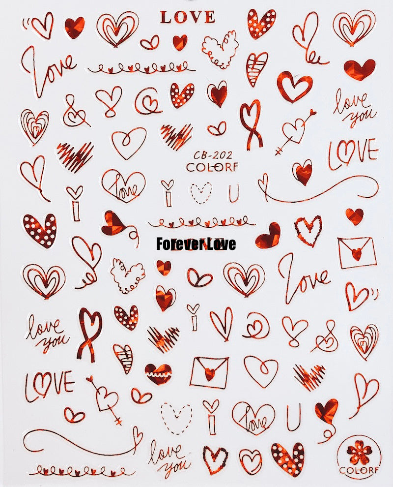 Forever Love Nail Art Stickers Decals Love Hearts