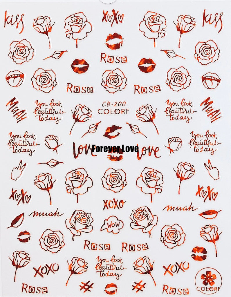 Forever Love Nail Art Stickers Decals Love Rose Flowers