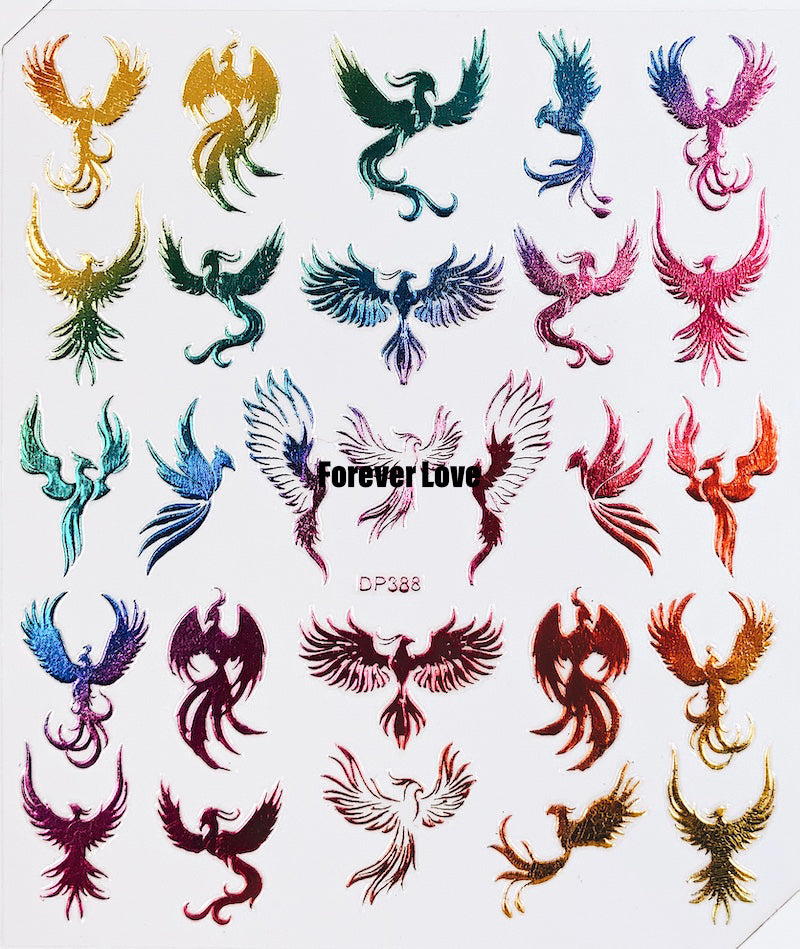 Forever Love Nail Art Stickers Decals Phoenix Birds