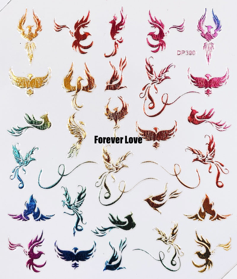 Forever Love Nail Art Stickers Decals Phoenix Birds