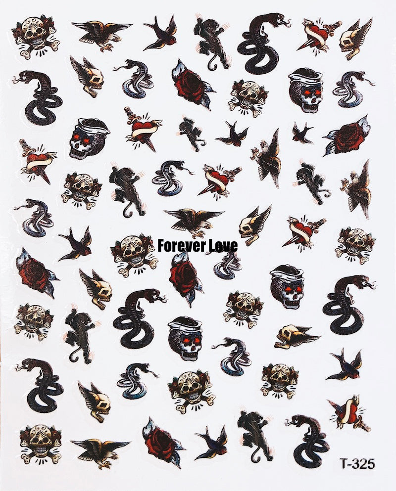 Forever Love Nail Art Stickers Decals Skulls Snakes