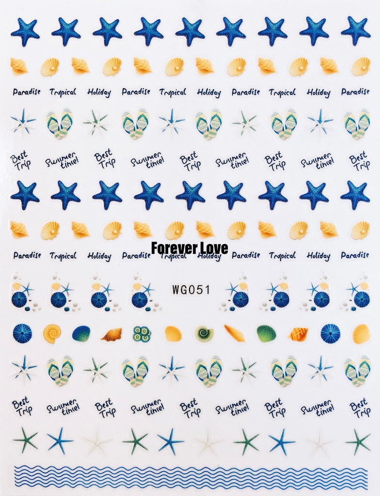 Forever Love Nail Art Stickers Decals Summertime Beach Starfish Seashells Flip Flops Best Trip