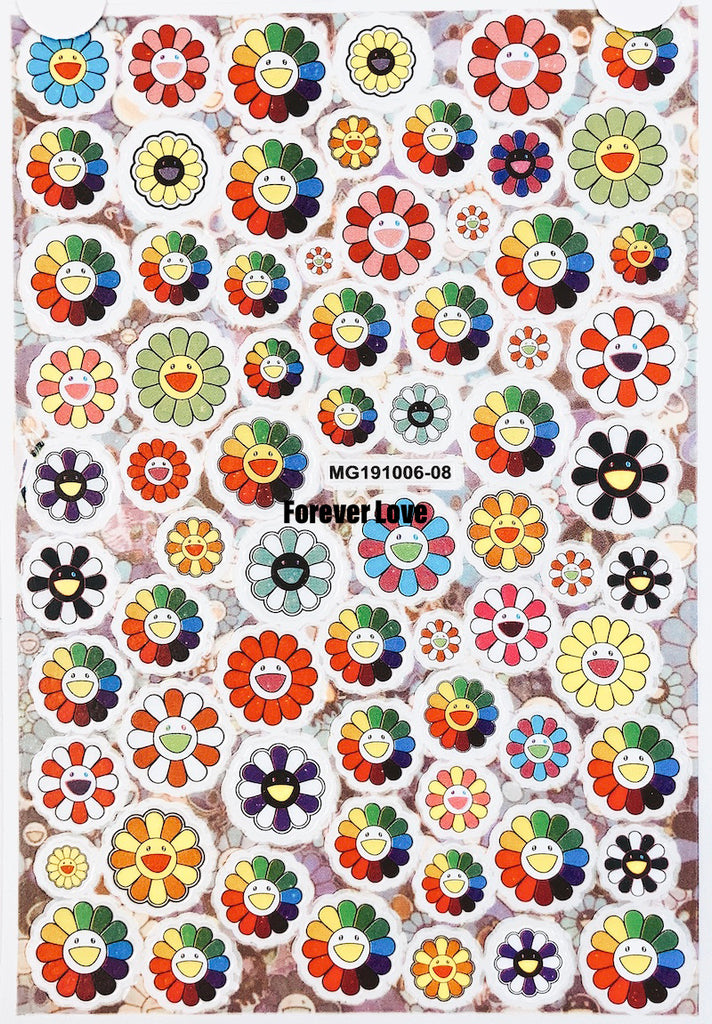 Forever Love Nail Art Stickers Decals Smiley Flowers Sunflowers