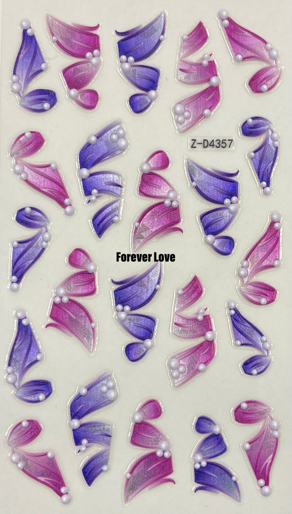 Forever Love Nail Art Stickers Decals 5D Embossed Ribbons