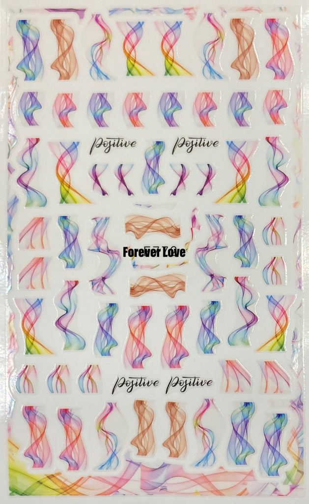 Forever Love Nail Art Stickers Decals Blooming Ink Marble 3D