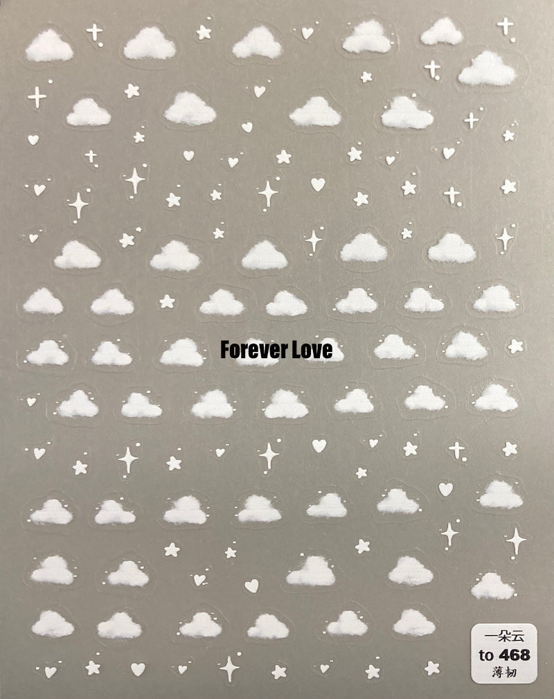 Forever Love Nail Art Stickers Decals Cloud Twinkle Stars Hearts