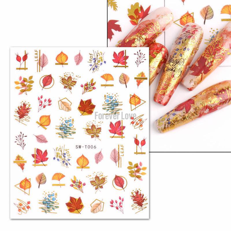 Forever Love Nail Art Stickers Decals Autumn Fall Leaves