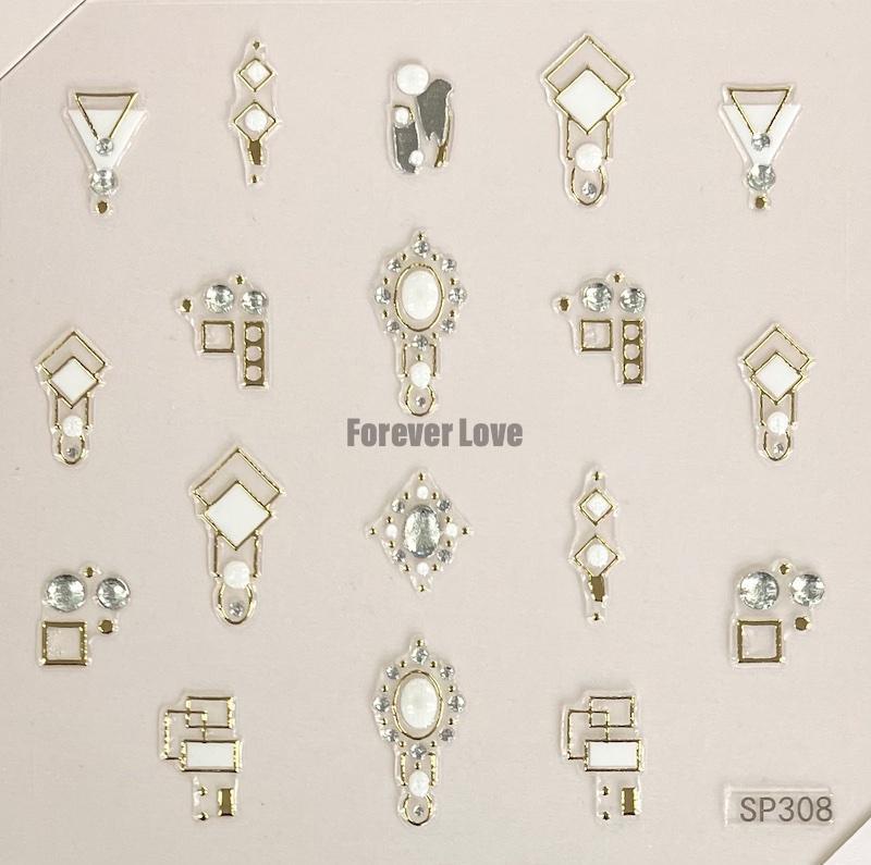 Forever Love Nail Art Stickers Decals Rhinestones Geometry Gems