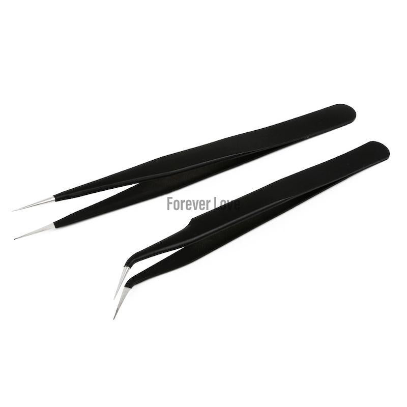 Tweezers 01 - Forever Love Straight and Curved Pointed Stainless Steel Precision Tweezers