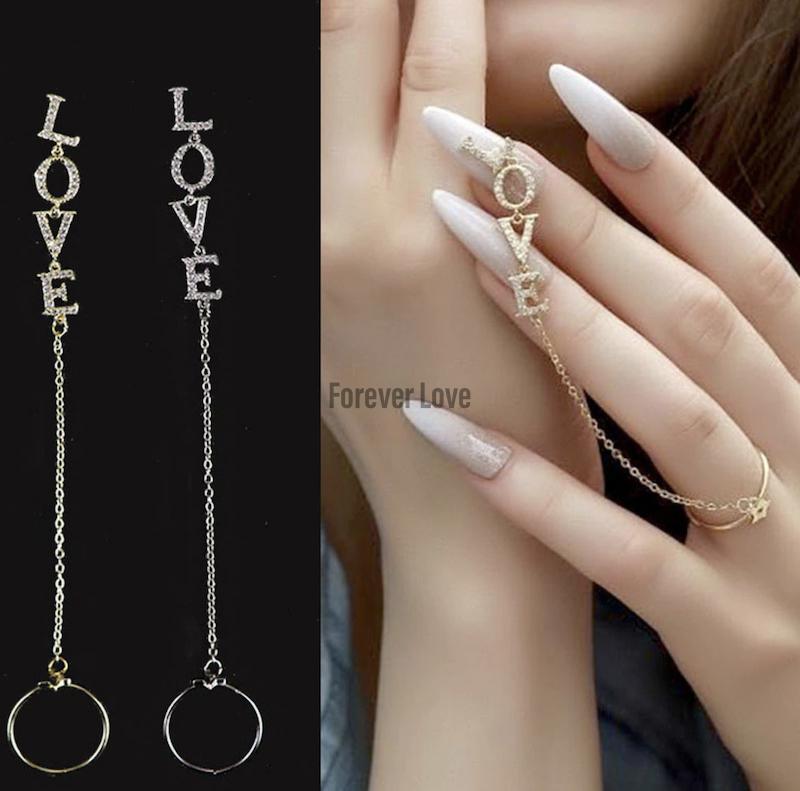 Forever Love Nail Art Charms Love Pendant and Chain Nail Art Jewelry Decoration