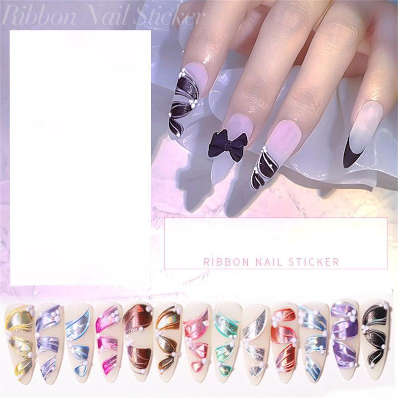 Forever Love Nail Art Stickers Decals 5D Embossed Ribbons