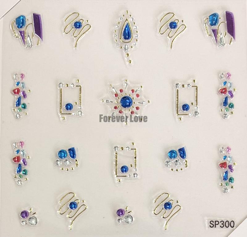 Forever Love Nail Art Stickers Decals Rhinestones Geometry Gems