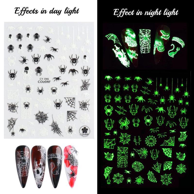 Forever Love Nail Art Stickers Decals Glow In The Dark Halloween Spider Web